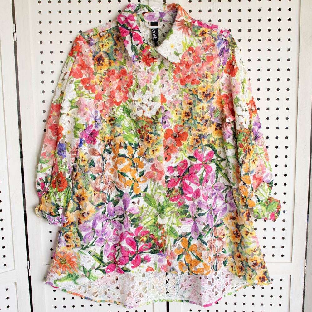Berek Womens SIZE M Floral Garden Variety Art to Wear Blazer Jacket Side Pockets